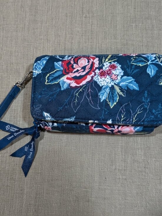 Vera Bradley Handbags - Vera Bradley RFID All-In-One Crossbody Wristlet in Navy Garden - Recycled Cotton